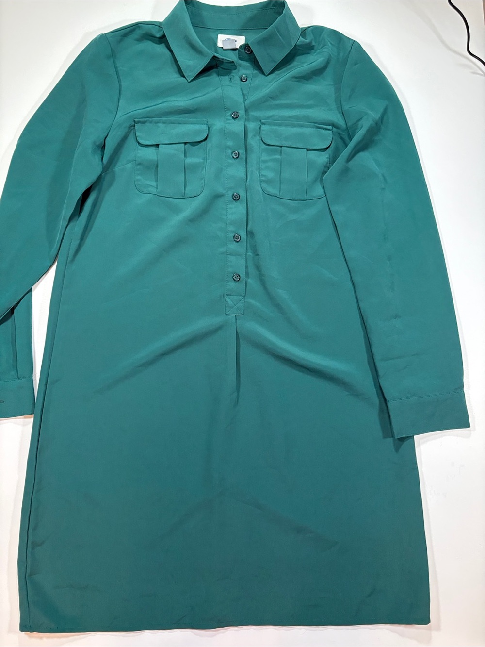 Old Navy Teal Button-Front Long Sleeve Shirt Dress